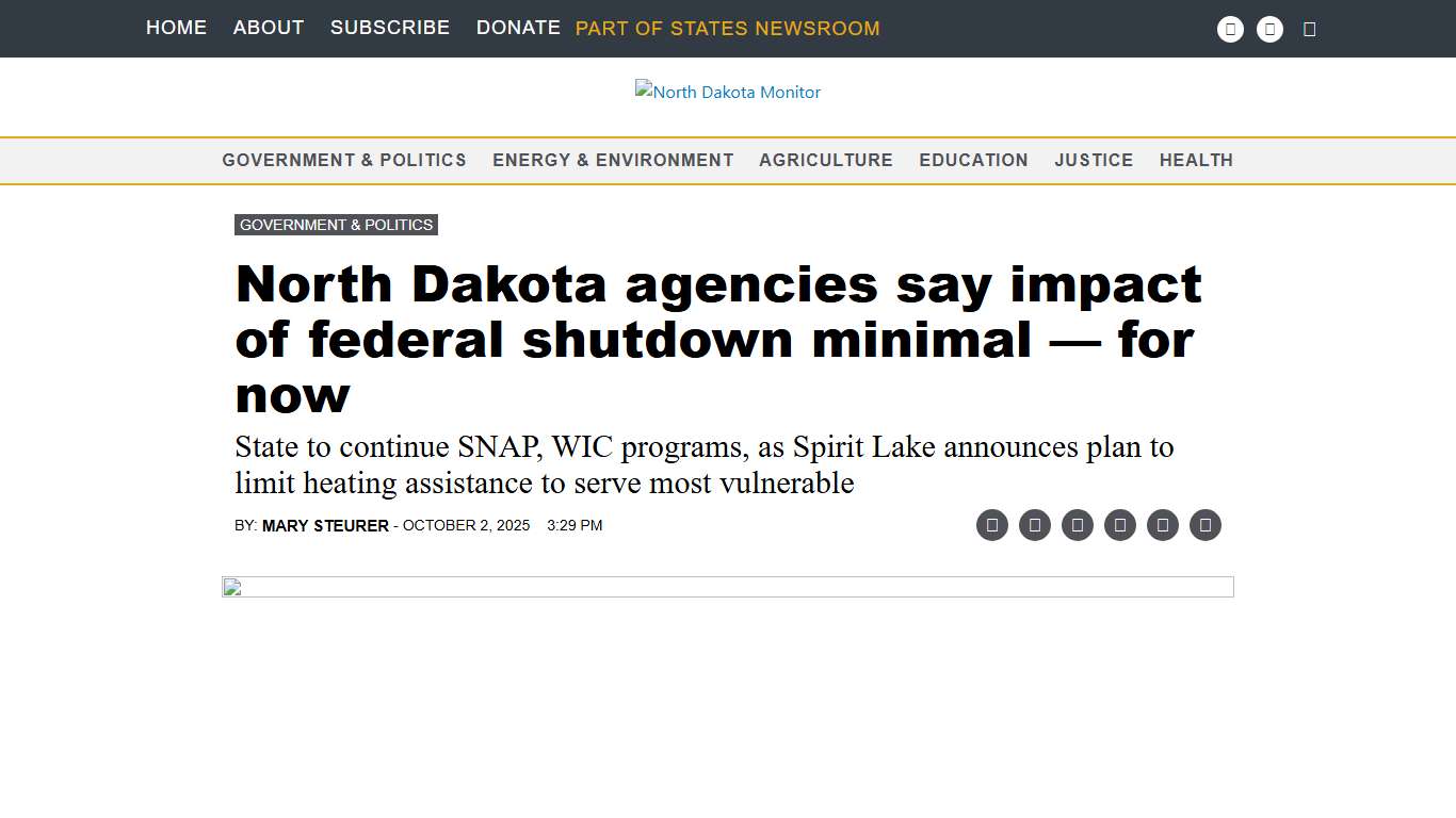 North Dakota agencies say impact of federal shutdown minimal — for now • North Dakota Monitor