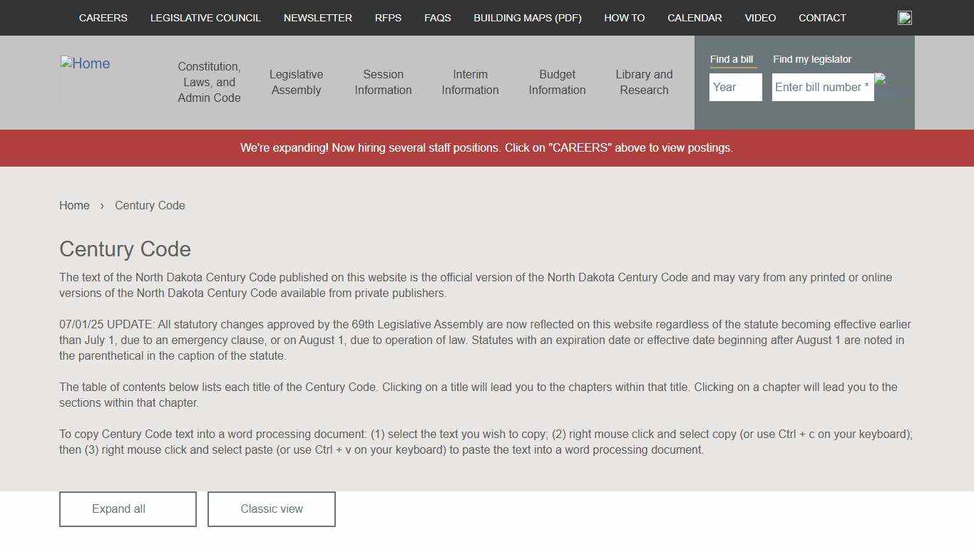 Century Code | North Dakota Legislative Branch